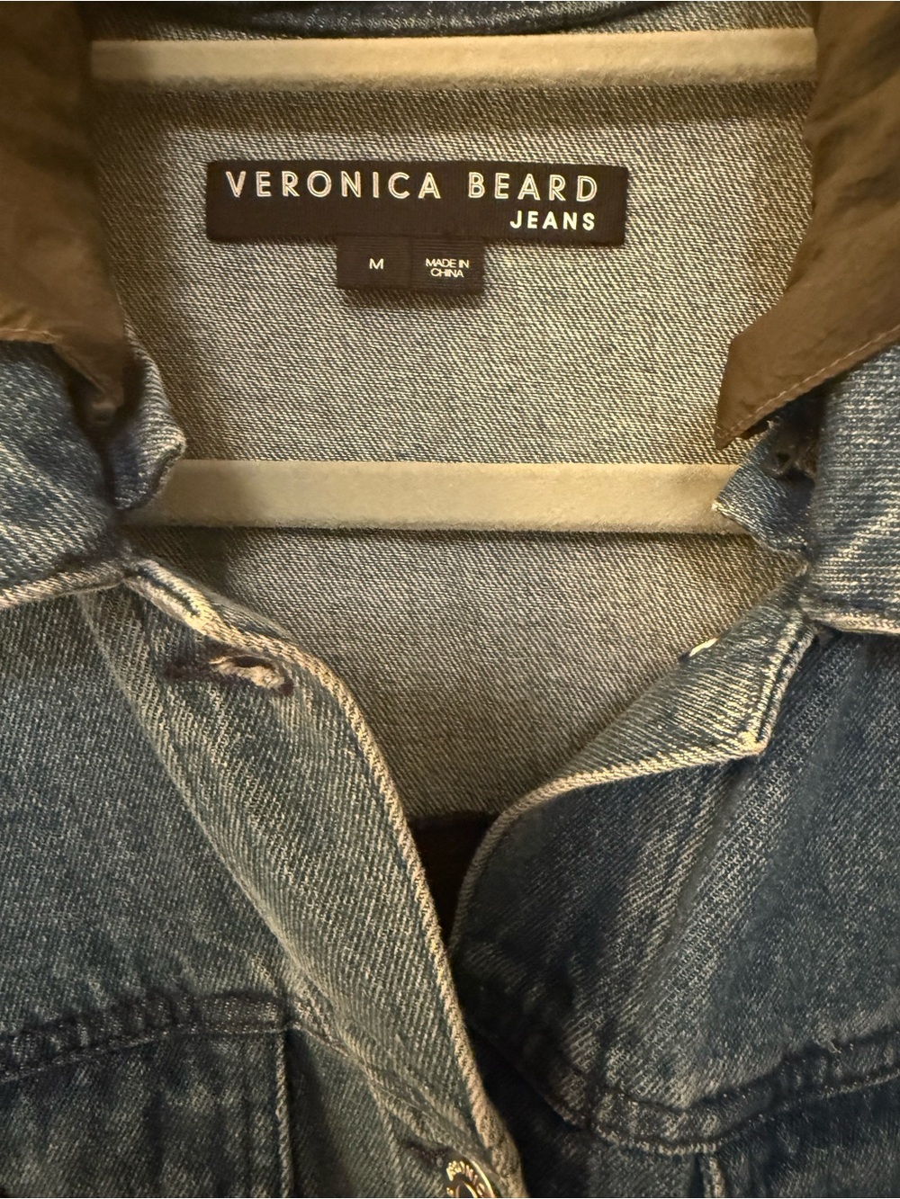 Veronica Beard Blue Denim Jacket with Olive Hood - Picture 3 of 4
